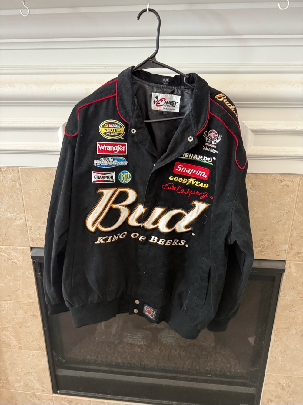 Budweiser Black Racing-Style Bomber Jacket with Gold Logo